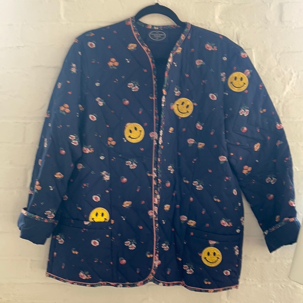 Vintage house coat - hand sewn smilies - size M/L